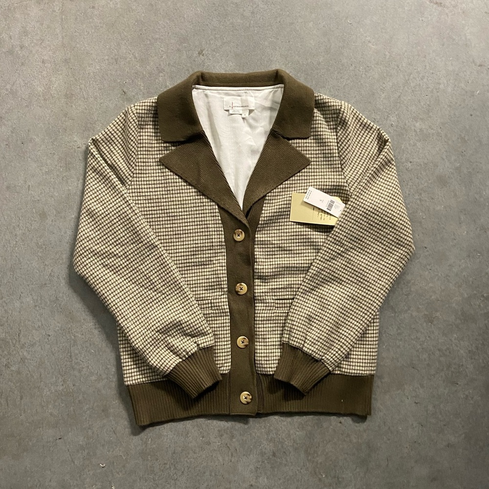 Anthropologie Houndstooth Button Up Cardigan
